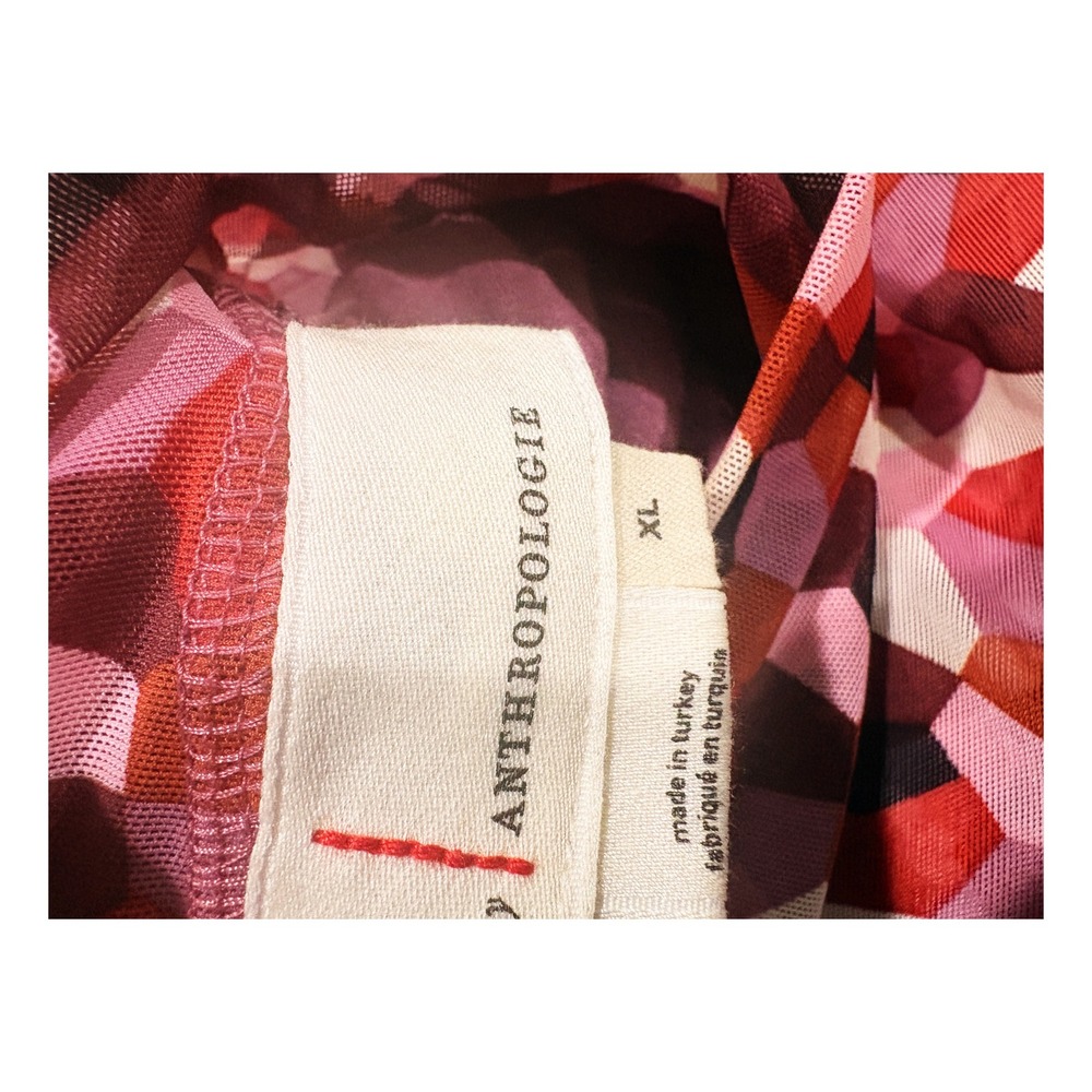 Anthropologie Mesh Geometric Honeycomb Mock Neck Midi Dress Red Pink XL - Picture 5 of 5